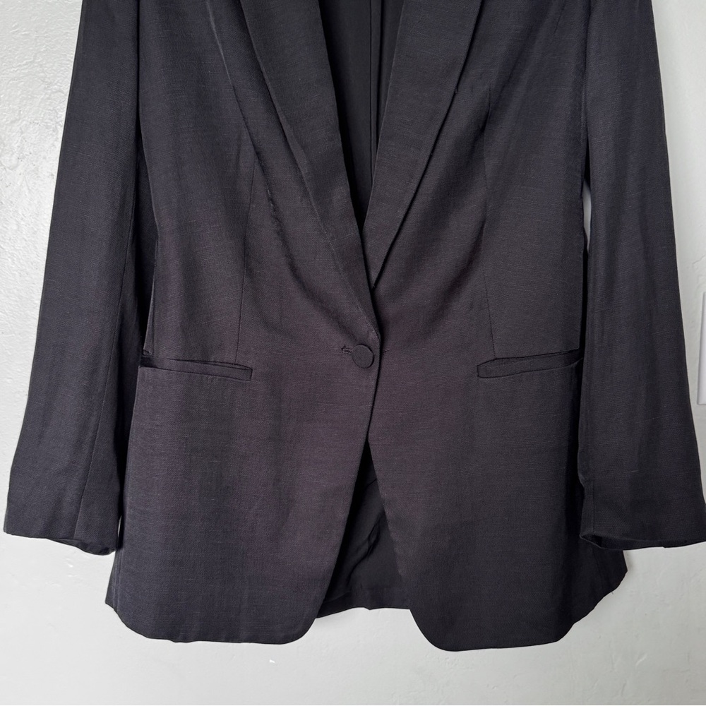 Express Black Linen-Blend One Button Cinched Boyfriend Blazer Size L - Picture 4 of 14